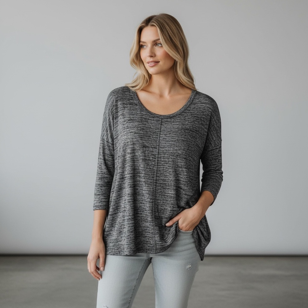 Jones New York Marled Knit Long Sleeve Top Gray Medium Soft Lightweight